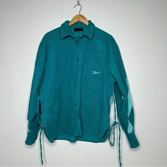 Reebok x Cardi B Seaport Teal Corduroy Cover-Up Shirt Jacket Size XS - Picture 4 of 12